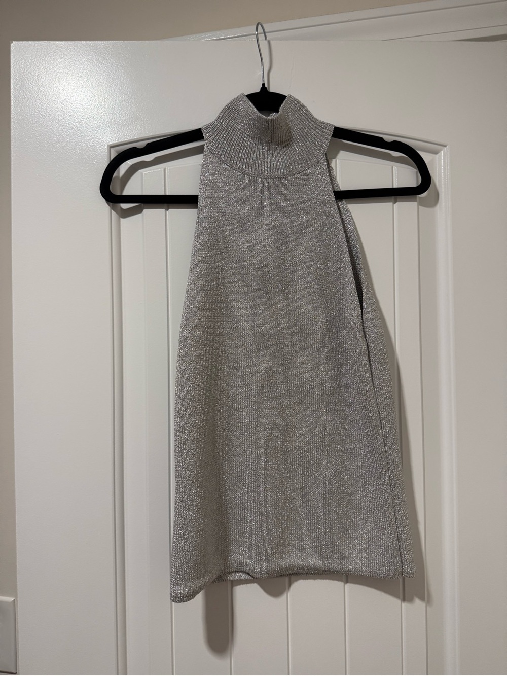 H&M Silver Sleeveless Mock Neck Sparkle Tank